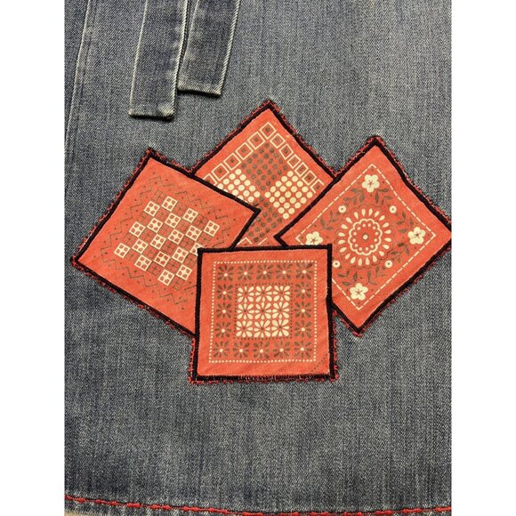 Vtg Handmade 70s Small Med blue Jean denim Wrap Skirt Pockets Bandana Patchwork - Picture 7 of 8